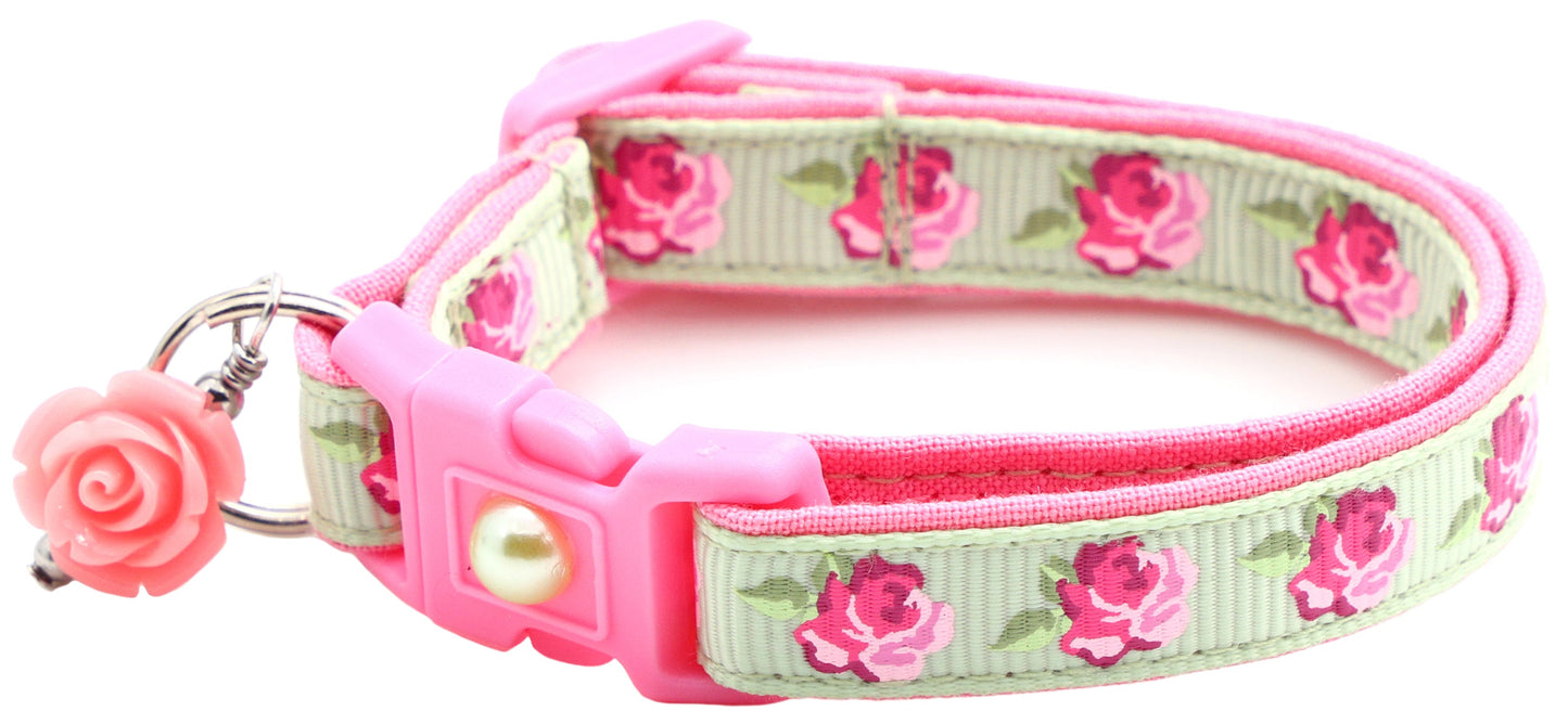 Pink Tea Party Roses Breakaway Cat Collar