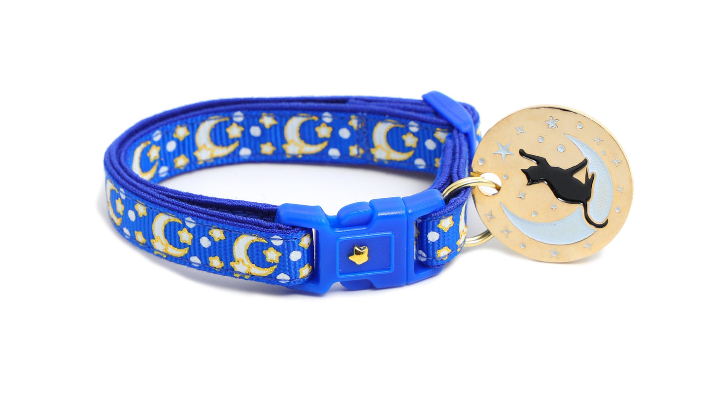 Gold Moons and Stars on Sapphire Blue Cat Collar