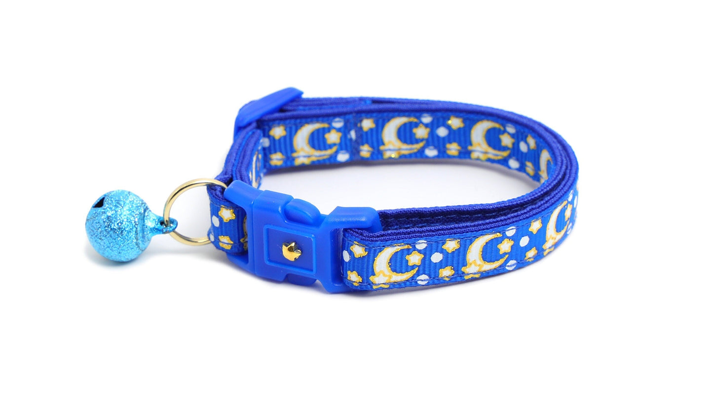 Gold Moons and Stars on Sapphire Blue Cat Collar