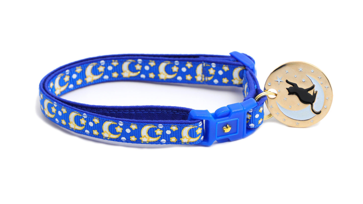 Gold Moons and Stars on Sapphire Blue Cat Collar