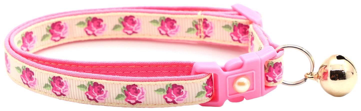 Pink Tea Party Roses Breakaway Cat Collar