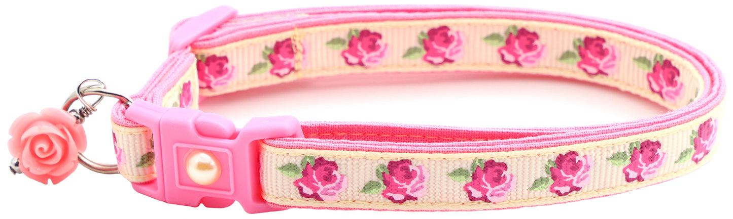 Pink Tea Party Roses Breakaway Cat Collar