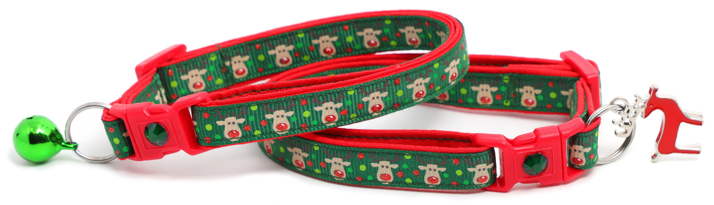 Red and Green Jolly Reindeer Breakaway Cat Collar