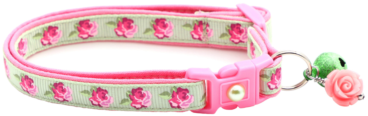 Pink Tea Party Roses Breakaway Cat Collar
