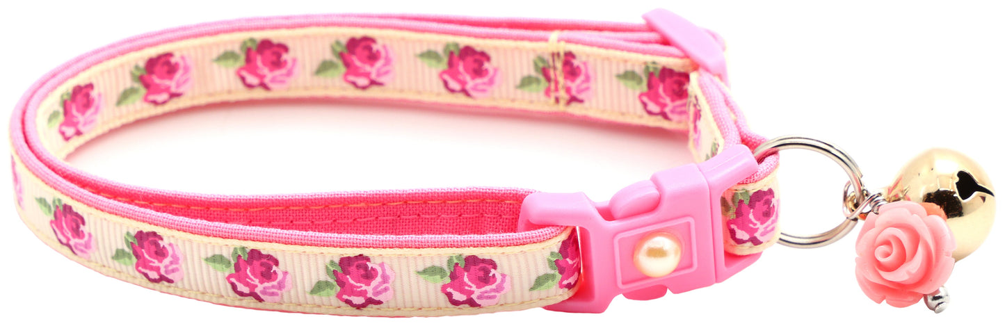 Pink Tea Party Roses Breakaway Cat Collar