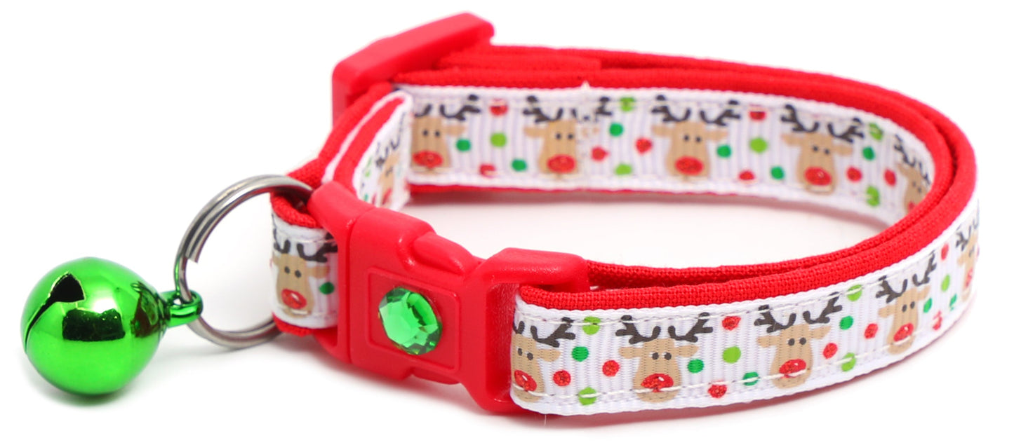 Red and Green Jolly Reindeer Breakaway Cat Collar