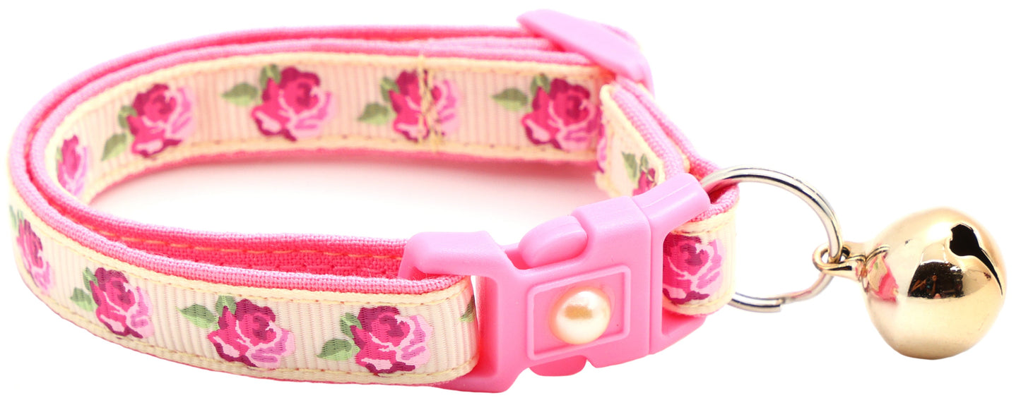 Pink Tea Party Roses Breakaway Cat Collar