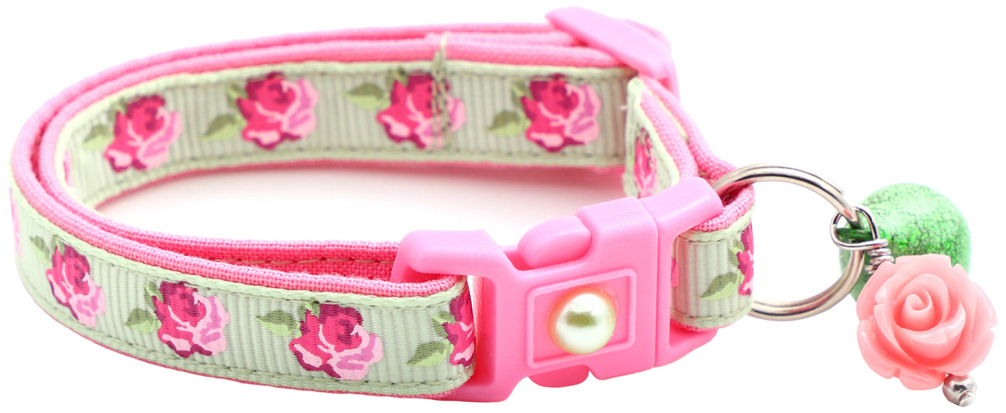 Pink Tea Party Roses Breakaway Cat Collar