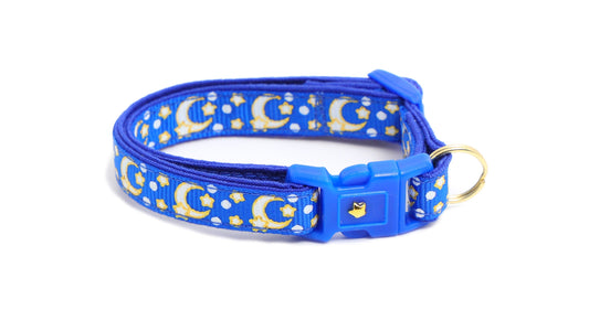 Gold Moons and Stars on Sapphire Blue Cat Collar